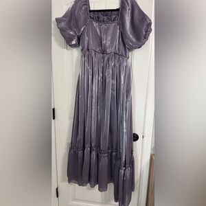 Purple satin square neckline Maxi dress